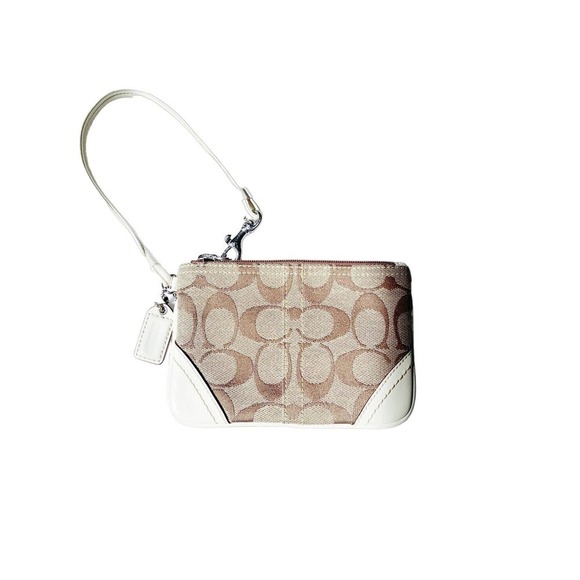 Coach Logo Wristlet Beige and Coral Purse - Picture 1 of 6